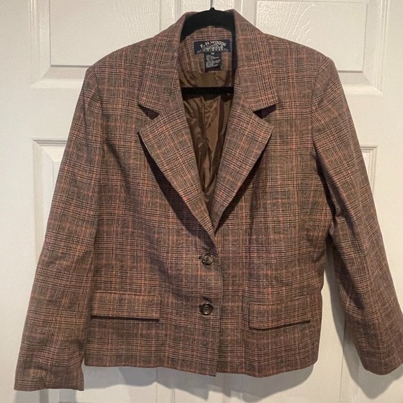 VTG EH Woods Womans Blazer Size 14 Plaid twead Career Wool Blend - Y993 - Picture 1 of 8